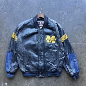 Vintage 90s University of Michigan Leather Jacket 58 Sports Size Medium